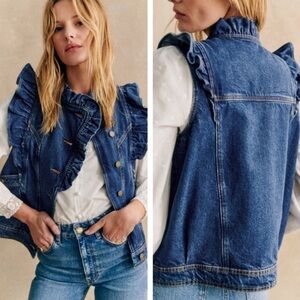 Sezane Faye Denim Sleeveless Vest